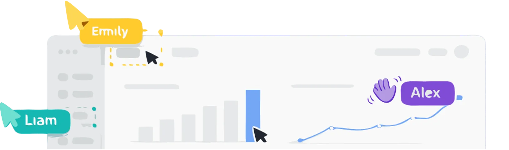 Collaborative design dashboard with live cursors and brand visuals